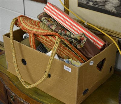 Lot 1066 - Liberty tapestry/woven overnight bag with tan leather trims, cream fabric lining and leather...