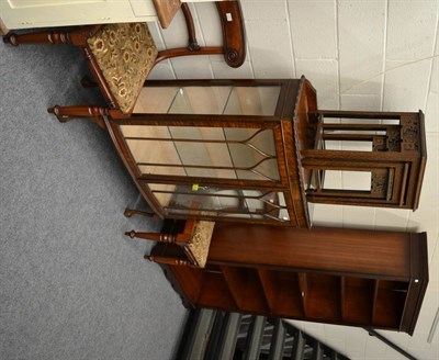 Lot 1080 - A modern oak bookcase, a pair of 19th century mahogany chairs, a display cabinet and a nest of...