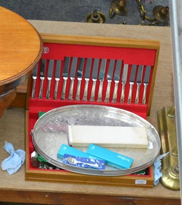 Lot 1083 - Two canteens of plated cutlery and a tray, etc