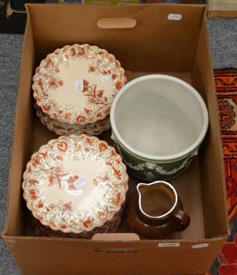 Lot 1098 - Wedgwood planter, silver mounted Doulton jug and Staffordshire fruit service (14 pieces)