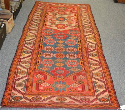 Lot 1110 - Karabagh rug, South Caucasus, the field with two hexagons containing stylised flowerheads...