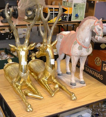 Lot 1129 - A pair of modern decorative gilt metal antelopes in the Oriental taste, 52cm high, and a...