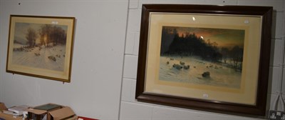 Lot 1152 - After Farquharson two prints of sheep in winter landscapes, The Day Was Stopping Towards His...