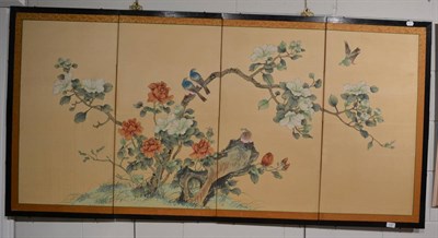 Lot 1161 - A Chinese 20th century four panel watercolour of birds and blossoms