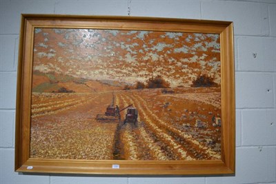 Lot 1167 - British School, A harvest scene, monogrammed and dated (19)75, oil on canvas