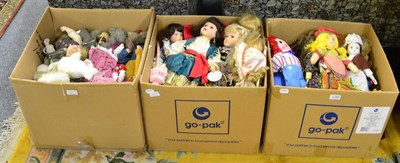 Lot 1186 - A large collection of modern bisque head collectors dolls and soft toys (3 boxes)