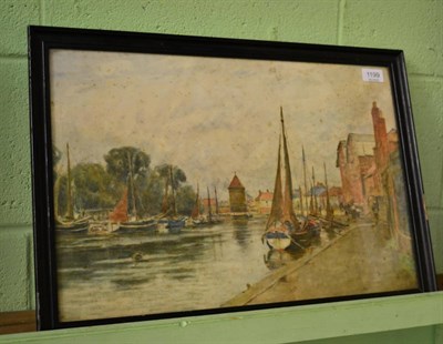 Lot 1199 - British School, Figures beside a Harbour, watercolour