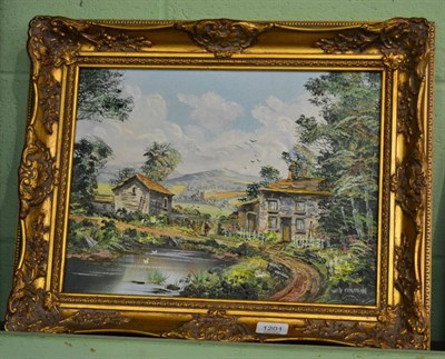 Lot 1201 - John Corcoron, Cottage by a lake, signed, oil on canvas