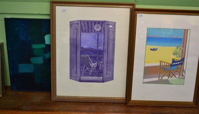 Lot 1206 - Hillary Adair, The blue chair, signed, inscribed, lithograph, together with further lithograph...