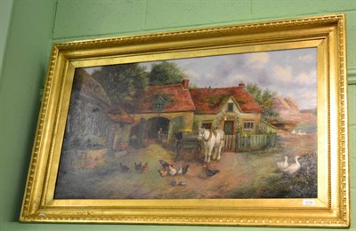 Lot 1214 - A Jackson (19th/20th century)  Farmyard scene, signed, oil on canvas, 56.5cm by 100cm