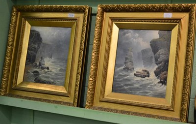 Lot 1218 - George Blackie Sticks (1843-1938), coastal scenes, a pair of oils on canvas, in gilt frames