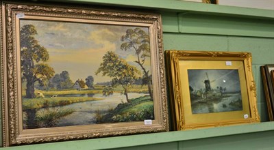 Lot 1221 - Dutch School, a pair of prints in gilt frames together with Roger John Collins, oil on board, rural