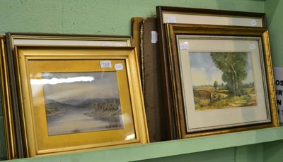 Lot 1222 - Six various framed watercolours, sketch pad and folio of unframed watercolours and prints