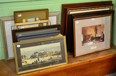 Lot 1223 - Large quantity of assorted pictures and prints including a modern oil Continental street scene...