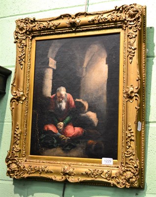 Lot 1229 - Continental School, Study of St Jerome Seated in a Dungeon, oil on canvas in gilt frame, 43cm...