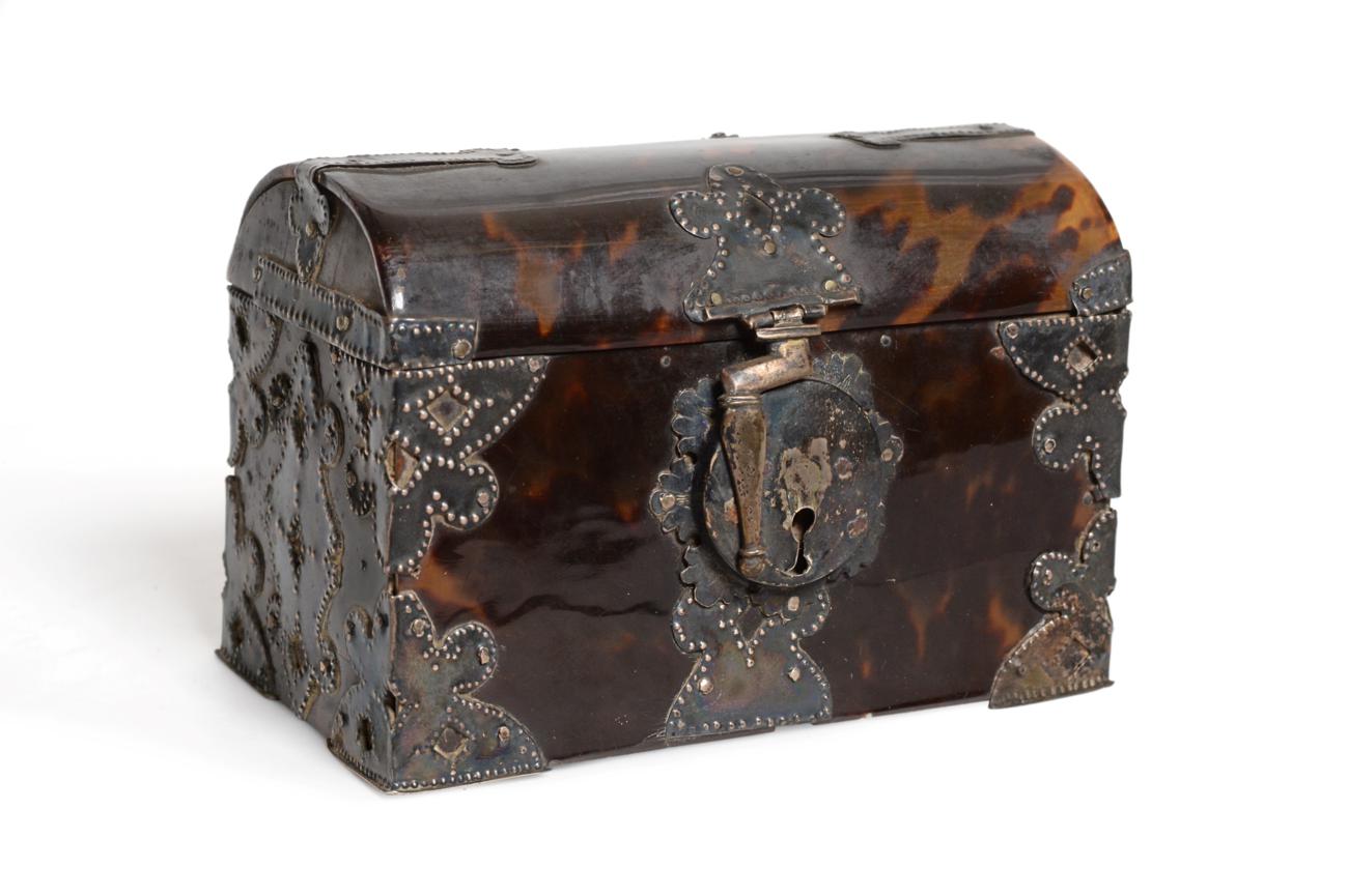 Lot 2 - A White Metal Mounted Tortoiseshell Small Casket, Spanish or Dutch Colonial, late 17th century,...