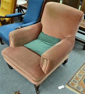 Lot 1318 - A Victorian mahogany armchair with pale pink velvet upholstery