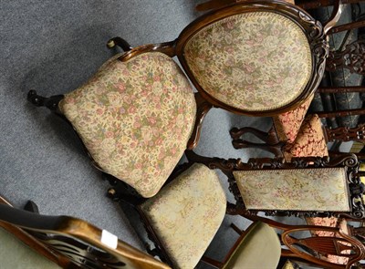 Lot 1328 - A 19th century carved rosewood framed prie dieu and a walnut framed nursing chair