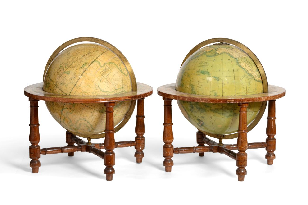 Lot 5 - A Pair of James Wyld 12 " Terrestrial and Celestial Table Globes, published 1846/1847, the...