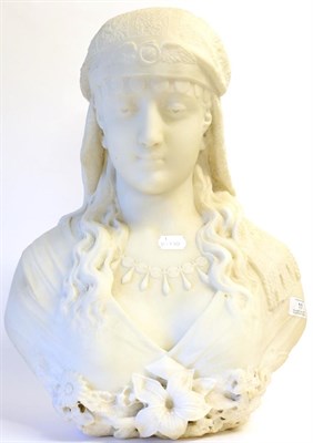Lot 11 - An Italian White Marble Bust of a Maiden, early 20th century, wearing a headscarf and necklace,...