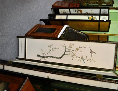 Lot 1381 - A Chinese folding screen mounted with birds on blossom and another similar example