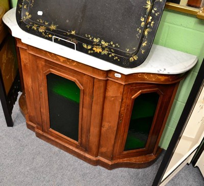 Lot 1383 - A walnut inlaid sideboard with white marble top