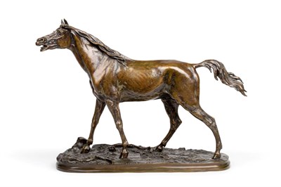 Lot 12 - Pierre-Jules Mêne (French, 1810-1879): A Bronze Figure of an Arab Stallion, standing on a...