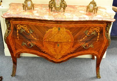 Lot 1414 - Walnut inlaid commode with gilt metal mounts and marble top