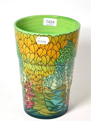 Lot 1424 - A Dennis Chinaworks flared and stepped pottery vase decorated with a landscape, limited edition...