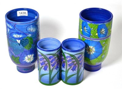 Lot 1438 - Pair of Dennis Chinaworks vases, Blue bells pattern, 14.5cm high; together with two other...