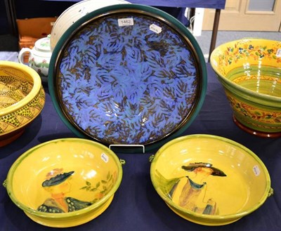 Lot 1462 - Jackie Walton charger and two figural earthenware bowls (3)