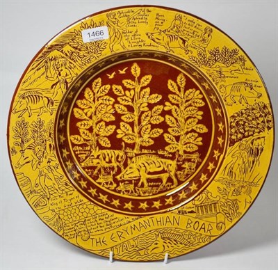 Lot 1466 - Slipware dish titled 'The Erymanthian Boar', 40cm diameter