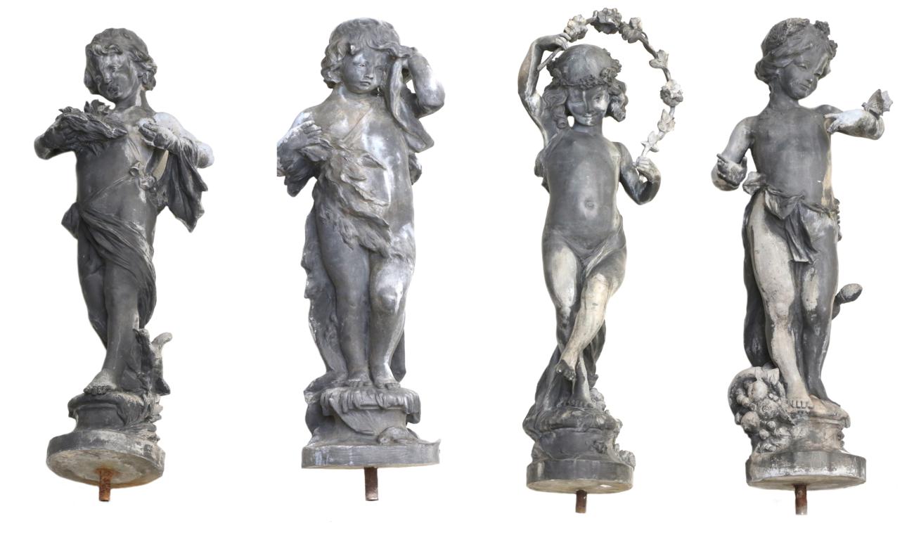 Lot 22 - A Rare Set of Four Bromsgrove Guild Lead Figures of The Seasons, early 20th century, modelled...
