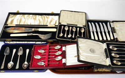 Lot 1 - Five cases of sliver teaspoons and a quantity of plated flatware