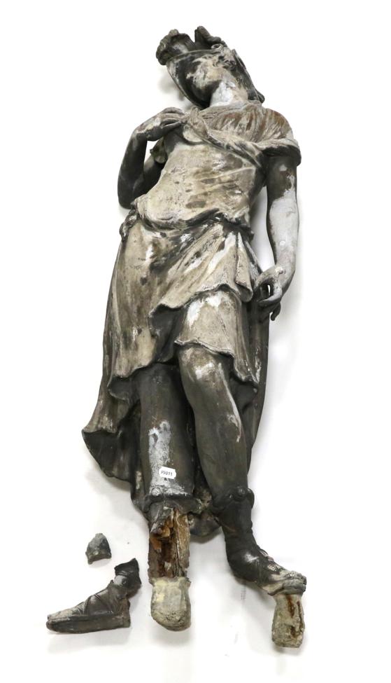 Lot 23 - A Lead Figure of Athena, after the Antique, the standing goddess wearing a plumed helmet and robes