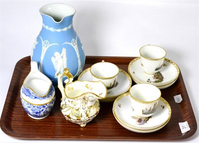 Lot 31 - Amstel porcelain teaware, Rockingham jug, blue and white jug and a Jasperware jug