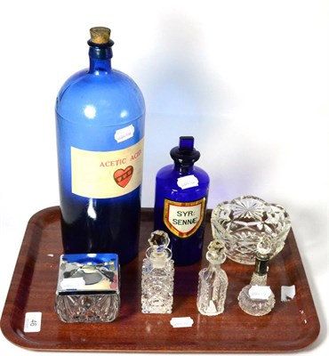 Lot 46 - Various glass including acetic acid blue chemist bottle (qty)