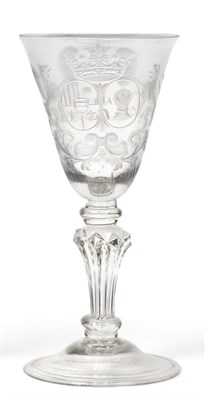 Lot 28 - An Armorial Alliance Wine Glass, engraved in the manner of Willem Otto Robart, circa 1740, the...