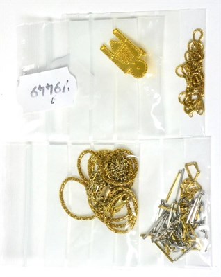 Lot 69 - Five assorted gold chains and a small brooch