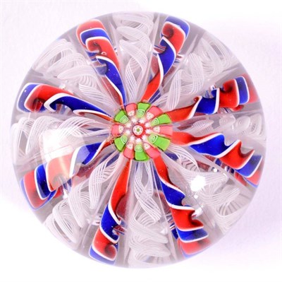 Lot 33 - A St Louis Miniature Crown Paperweight, circa 1850, with red, blue and white twisted ribbons...