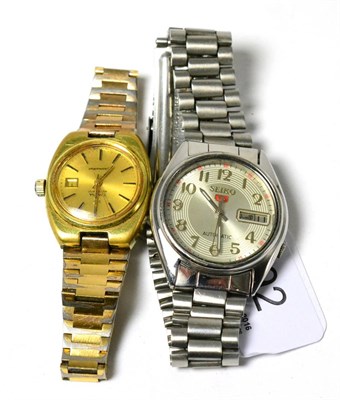 Lot 92 - Stainless steel gents bracelet watch, Seiko and a lady's gilt metal bracelet watch signed...
