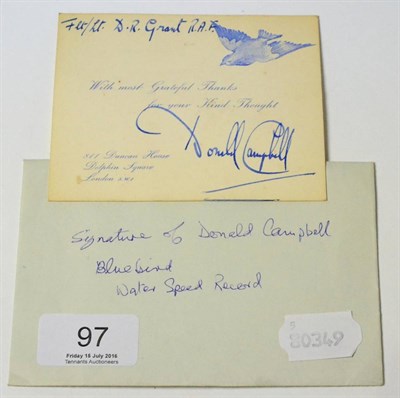Lot 97 - Donald Campbell and Bluebird interest, a signed card of thanks
