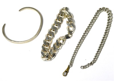 Lot 98 - A curb link bracelet stamped '925' with another and a bangle (3)