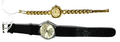 Lot 107 - A 9ct gold lady's wristwatch, signed Tudor, and a gentlemen's stainless steel wristwatch signed...