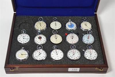 Lot 133 - Fourteen stop watches, two signed Heuer, two signed Smiths, one signed Omega (14)