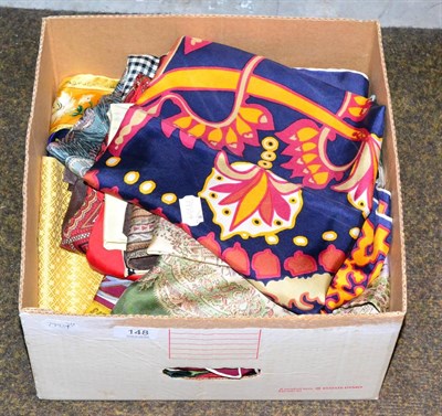 Lot 148 - Assorted silk and other scarves including Liberty, Yves Saint Laurent, Hermes pocket scarf,...