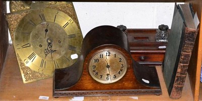 Lot 160 - A brass eight day longcase clock dial and movement, chiming mantel clock, inkwell stand and an...