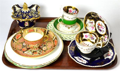 Lot 179 - Tray of 19th century ceramics including of Rockingham floral decorated plate, floral and gilt...