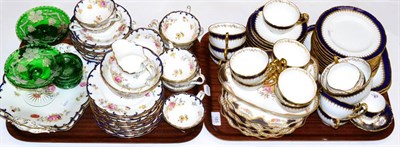 Lot 185 - Two trays including a Coalport blue and gilt decorated part tea service, Cauldon floral...