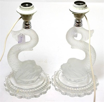 Lot 186 - A pair of Baccarat decorative dolphin glass table lamps